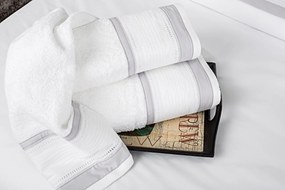 Jogo de 3 toalhas 100% algodão  600 gr./m2  - C/ renda aplicada PARIS MAYA: 1 Toalha P/ medida - 100x150 cm, 50x100 cm, 30x50 cm Branco / Branco