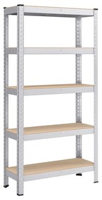 Estante SONGMICS de 5 níveis, estante de aço para armazenamento, montagem sem parafusos, para garagem, galpão, capacidade de carga 650 kg, 30 x 75 x 150 cm, prata GLR030E01
