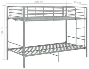 Beliche 90x200 cm metal cinzento