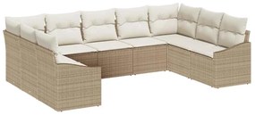 Conjunto de Jantar de Jardim 9 Peças com Almofadas - Bege em Rattan Si