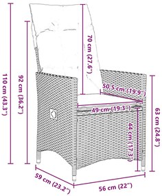 Conjunto de Jantar de Jardim com 5 Peças com Almofadas de Rattan Cinza