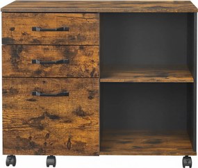 Armário para escritório  de arrumação com 3 gavetas e compartimentos, em estilo industrial 40 x 80,2 x 65,3 cm castanho, preto