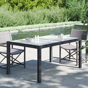vidaXL Mesa de jardim 150x90x75 cm vidro temperado e vime PE preto