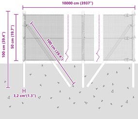 Cerca de Arame Soldado com 13 Postes 0.5x100 m de Aço Galvanizado