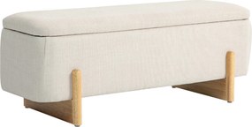 HOMCOM Pufe com arrumação, banco estofado com estofamento em espuma, imitação de linho, 111 x 44 x 44,5 cm, creme branco | Aosom Portugal
