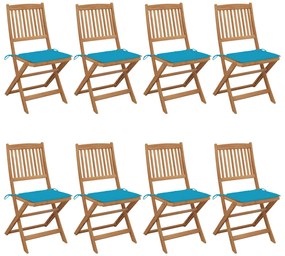 vidaXL Cadeiras de jardim dobráveis 8 pcs c/ almofadões acácia maciça