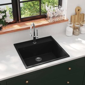 Lava-Louça de Cozinha em Granito Preto - 53x50cm - Design Moderno