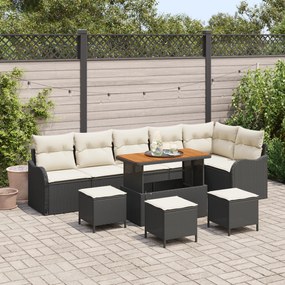 Conjunto de Sofá de Jardim vidaXL de 10 Peças com Almofadas Preto Ratt