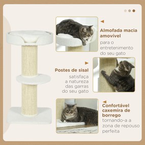 Arranhador para Gatos Altura 91 cm de 3 Níveis com Ninho Plataforma e Poste de Sisal 45x45x91 cm Creme