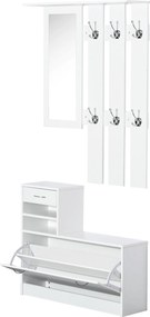 HOMCOM Móvel Entrada Cabideiro Entrada c/ Sapateira Espelho Gaveta 90x10x102 cm Branco | Aosom Portugal