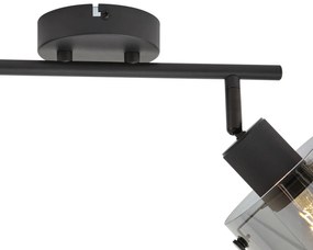 Foco de teto de design preto com vidro fumê 2 luzes - Domo Moderno