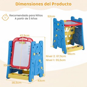 Cavalete Infantil de Desenho 3 em 1, 43 x 38,5 x 55,5 cm, Quadro de Dupla Face, Azul