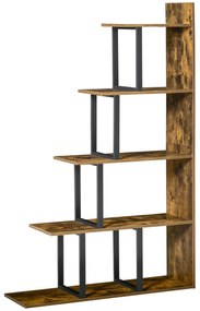 HOMCOM Estante de Biblioteca Separadora Estilo Industrial em Escada 5 Prateleiras 102x30x160 cm Cor Marrom Rústico | Aosom Portugal