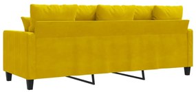 Sofá Cinha de 3 Lugares - Cor Amarelo - 198x77x80 cm- Em Veludo e Estr