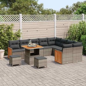 Conjunto de Sofá de Jardim vidaXL 12 Peças com Almofadas Cinza Ratan P