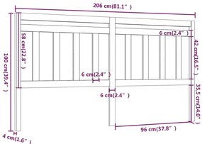 Cabeceira de cama 206x4x100 cm pinho maciço castanho mel
