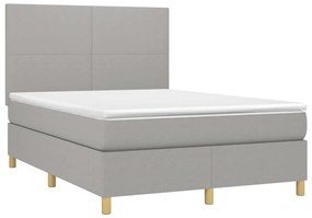 Cama box spring c/ colchão e LED 140x190 cm tecido cinza-claro