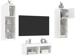 vidaXL 4 pcs móveis de parede para TV com luzes LED branco