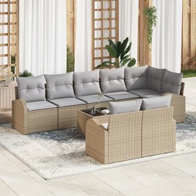 vidaXL Conjunto de Sofá de Jardim com 9 Peças e Almofadas Beige Vime PE