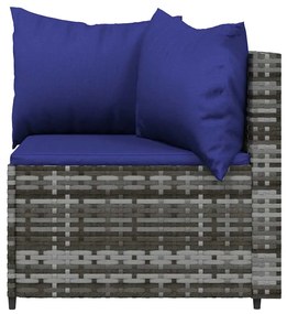 3 pcs conjunto lounge de jardim c/ almofadões vime PE cinzento