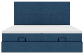 Estrutura de cama otomana com colchões 200x200cm tecido azul