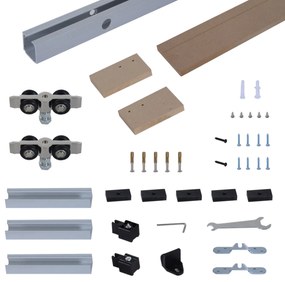 HOMCOM Ferragens para Porta de Correr 200 cm Kit de Ferragens Trilho de Madeira e Acessórios de Liga de Alumínio Marrom
