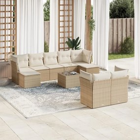 vidaXL 10 pcs conjunto de sofás p/ jardim com almofadões vime PE bege
