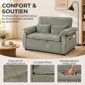 Sofá-cama de 2 Lugares, 137 x 91 x 96 cm, Encosto Regulável em 5 Posições, Verde