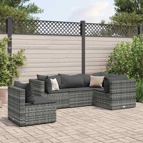vidaXL 5 pcs conjunto lounge de jardim c/ almofadões vime PE cinzento