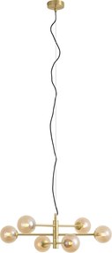 Candeeiro de Teto Pendente Art Deco de Latão com Vidro Âmbar 6 Luzes - Ryan