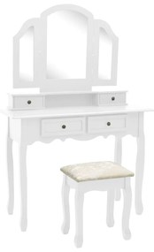 vidaXL Conj. toucador c/ banco 100x40x146cm madeira paulownia branco