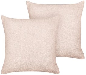 Conjunto de 2 almofadas decorativas em tecido bouclé rosa 45 x 45 cm LEUZEA Beliani