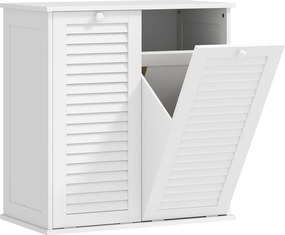 HOMCOM Armário para roupa suja, 2 cestos basculantes para roupa, 2 portas com lamelas, 70 x 38 x 73 cm, Branco | Aosom Portugal
