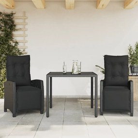 vidaXL 3 pcs conjunto de jantar p/ jardim c/ almofadões vime PE preto