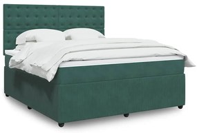 vidaXL Cama com molas/colchão 180x200 cm veludo verde-escuro