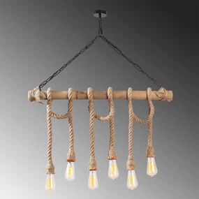 Chandelier Erebos – Preto e Madeira – 80 x 8 cm