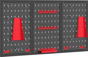 HOMCOM Organizador de Ferramentas de Parede com 28 Peças cada painel 60x40 cm com Ganchos e Suportes Preto e Vermelho | Aosom Portugal