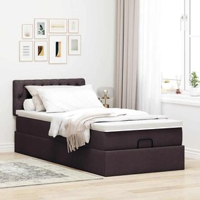 Cama otomana com colchão 100x200 cm tecido castanho escuro