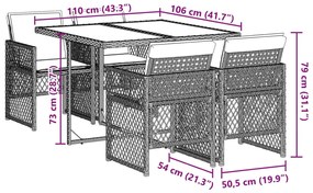 5 pcs conjunto de jantar p/ jardim com almofadões vime PE bege