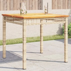 vidaXL Mesa de jardim 80x80x75 cm vime PE e madeira de acácia bege