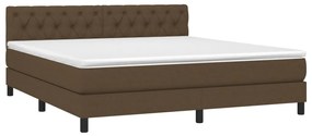 Cama box spring c/ colchão/LED 160x200cm tecido castanho-escuro