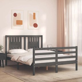 Estrutura de cama de casal com cabeceira madeira maciça cinza