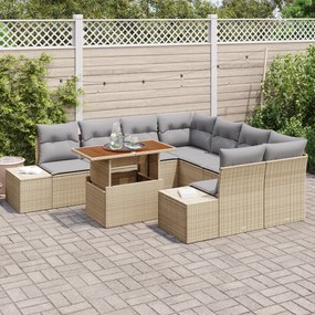 Conjunto de 9 Peças de Sofá de Jardim com Almofadas Beige de Rattan Po