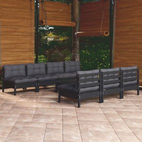 vidaXL 8 pcs conj. lounge de jardim com almofadões antracite pinho