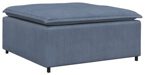 Sofá modular com pufes e almofadas tecido corduroy azul