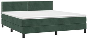 Cama box spring c/ colchão/LED 180x200 cm veludo verde-escuro