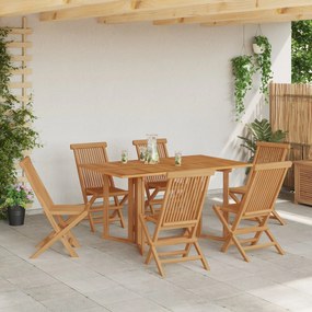 Conjunto de Jantar de Jardim 7 Peças de Madeira Sólida de Teca