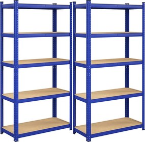 Conjunto 2 Estantes de arrumação garagens, armazem, arrumos com 5 níveis 40 x 90 x 180 cm Azul