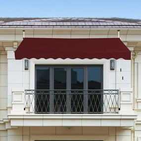Toldo Telescópico e Retrátil 300 x 120 cm Resistente aos Raios UV Impermeável com Manivela Manual e Altura Ajustável para Janela Varanda Cor Vinho