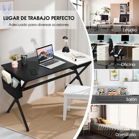 Mesa de computador com gaveta cúbica e bolsa de armazenamento lateral Mesa de computador Escritório 120 x 60 x 73,5 cm Preto